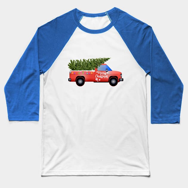 Christmas Tree Red Truck Baseball T-Shirt by holidaystore